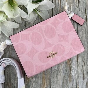 Coach Limited Slim Crossbody Bag In Signature Canvas Powder Pink Purse